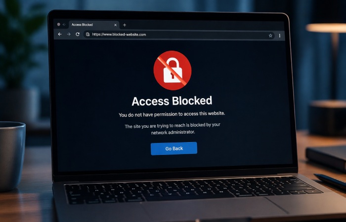 laptop screen showing website access blocked or error message
