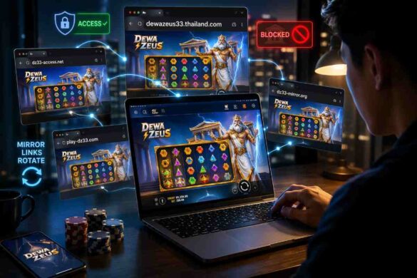 person using laptop at night accessing online slot platform with multiple mirrored website windows