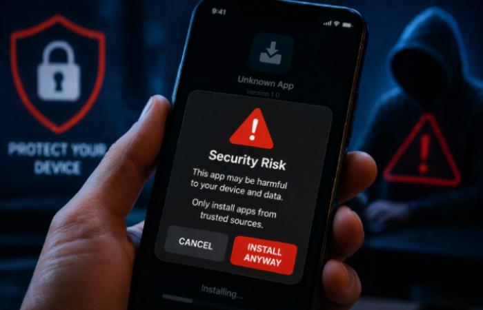 smartphone showing app installation warning or security alert