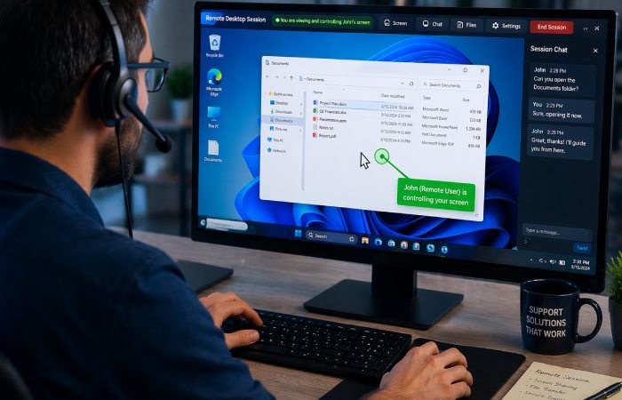 remote desktop session showing shared screen between two computers