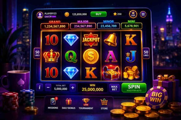person using laptop at night playing online slot game in dim lighting